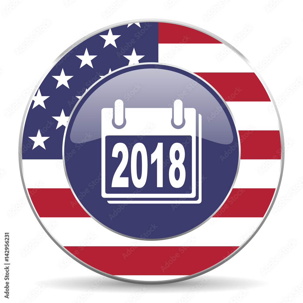New year 2018 usa design web american round internet icon with shadow on white background. New year 2018 usa design web american round internet icon with shadow on white background.