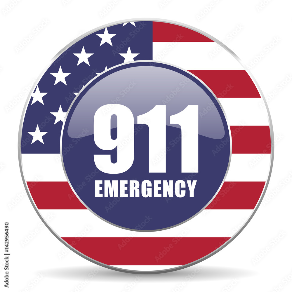 Number emergency 911 usa design web american round internet icon with shadow on white background. Number emergency 911 usa design web american round internet icon with shadow on white background.