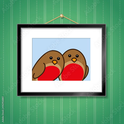 Two Robins in Picture Frame