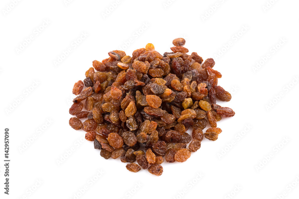 Sweet raisins on white