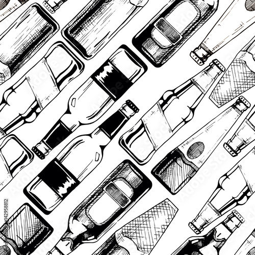 seamless pattern with different beer bottles
