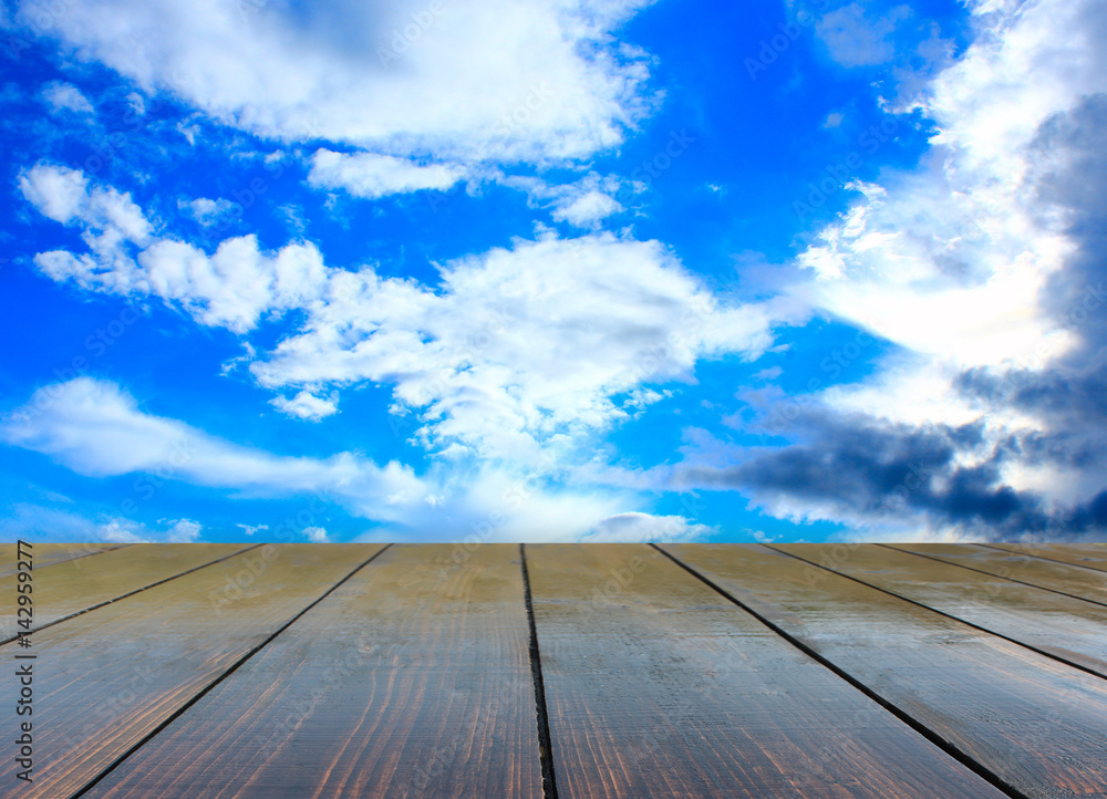stand from wooden boards with blue sky
