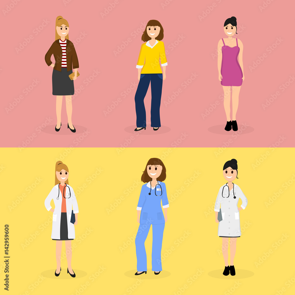 Women are young doctors and these same women in everyday life Women are young doctors and these same women in everyday life