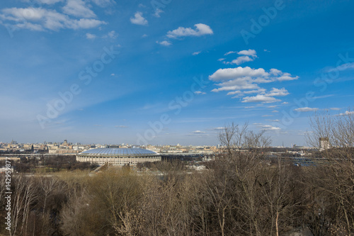 Beautiful landscape view Luzhniki Stadium and blue sky with clouds. Moscow  Russia