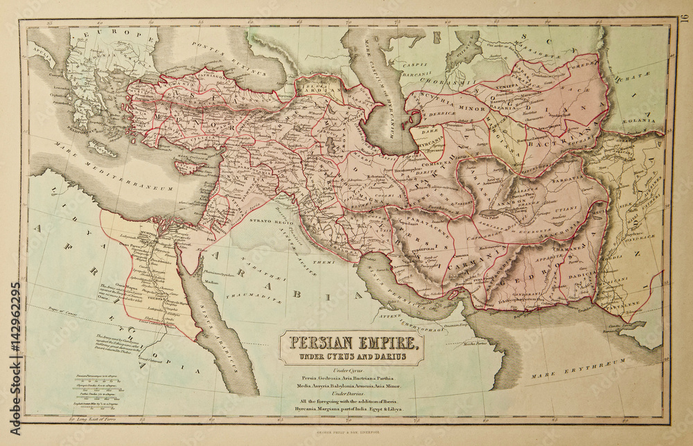 Persian Empire. Ancient map of the world. Ancient map of the world . Published by George Philip and son at London 1857 and  are not subject to copyright.