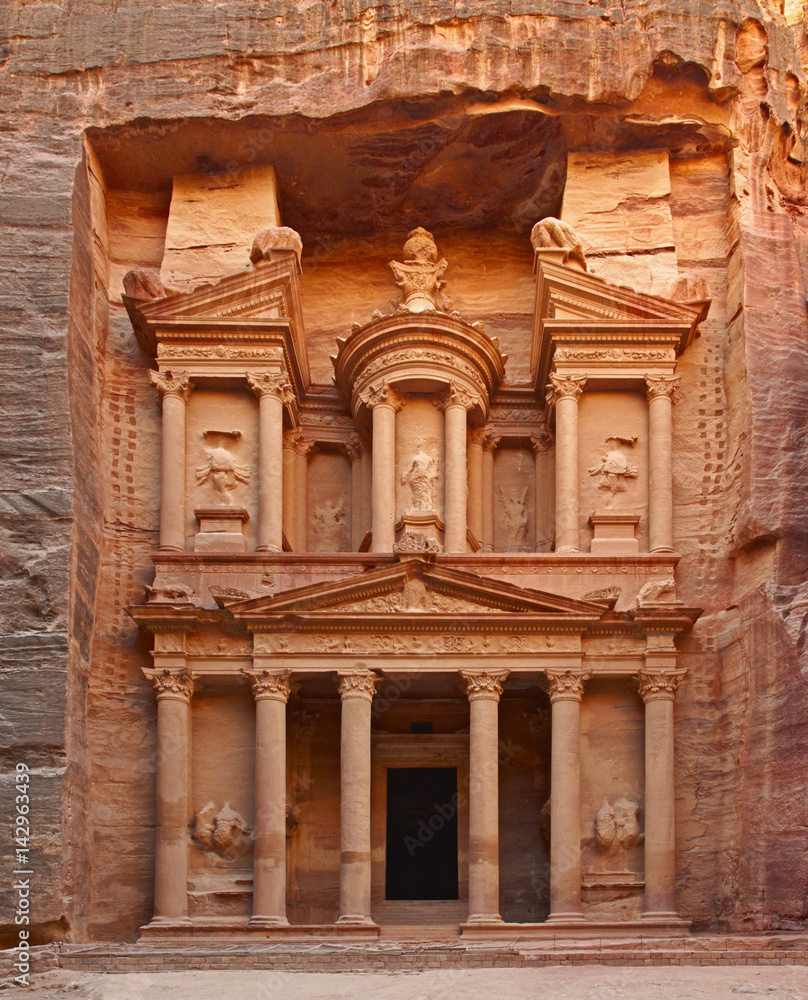 The Treasury (Al-Khazneh) temple in the ancient Arab Nabatean Kingdom city of Petra