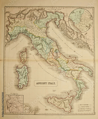 Obraz na płótnie Italy. Ancient map of the world . Published by George Philip and son at London 1857 and are not subject to copyright. w salonie