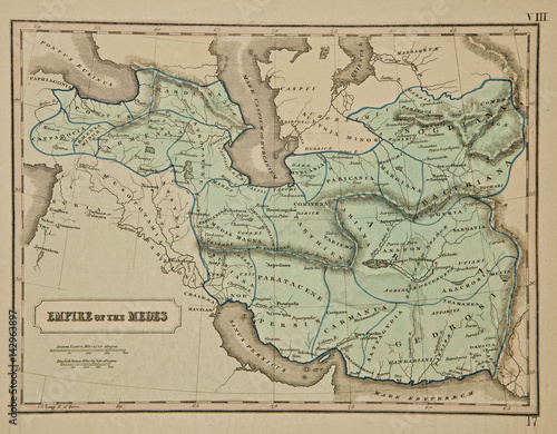 Obraz na płótnie Empire of the Medes. Ancient map of the world . Published by George Philip and son at London 1857 and are not subject to copyright. w salonie