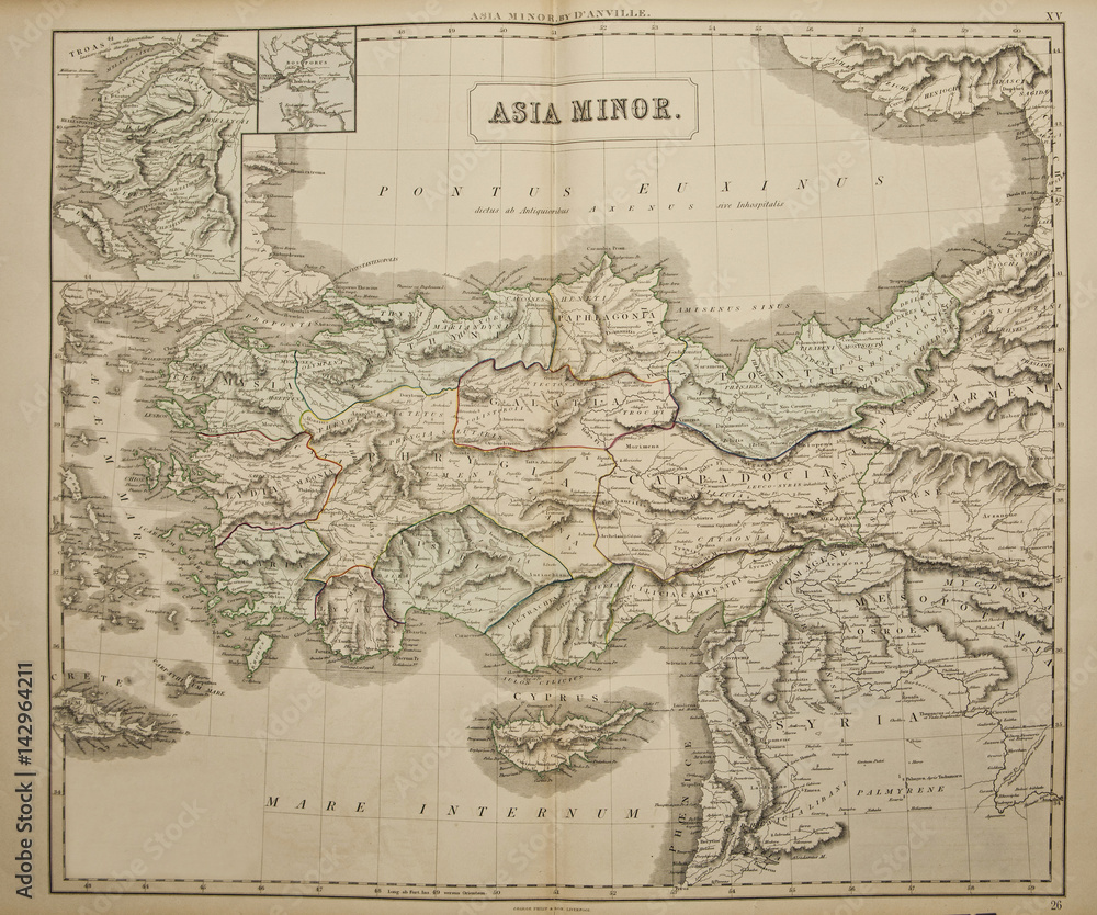 Asia minor. Ancient map of the world . Published by George Philip and son at London 1857 and  are not subject to copyright.