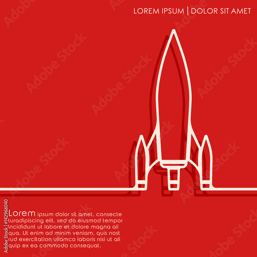 Outline rocket on red background