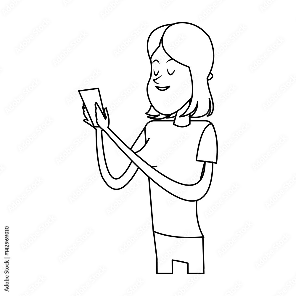 woman using a smartphone, cartoon icon over white background. vector illustration woman using a smartphone, cartoon icon over white background. vector illustration