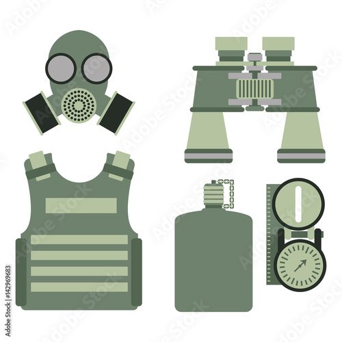 Military body armor symbols armor set forces design and american fighter ammunition navy camouflage sign vector illustration.