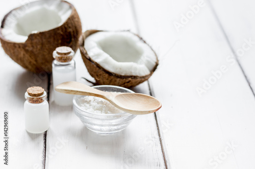 coconut oil for body care in cosmetic concept on white desk mock-up