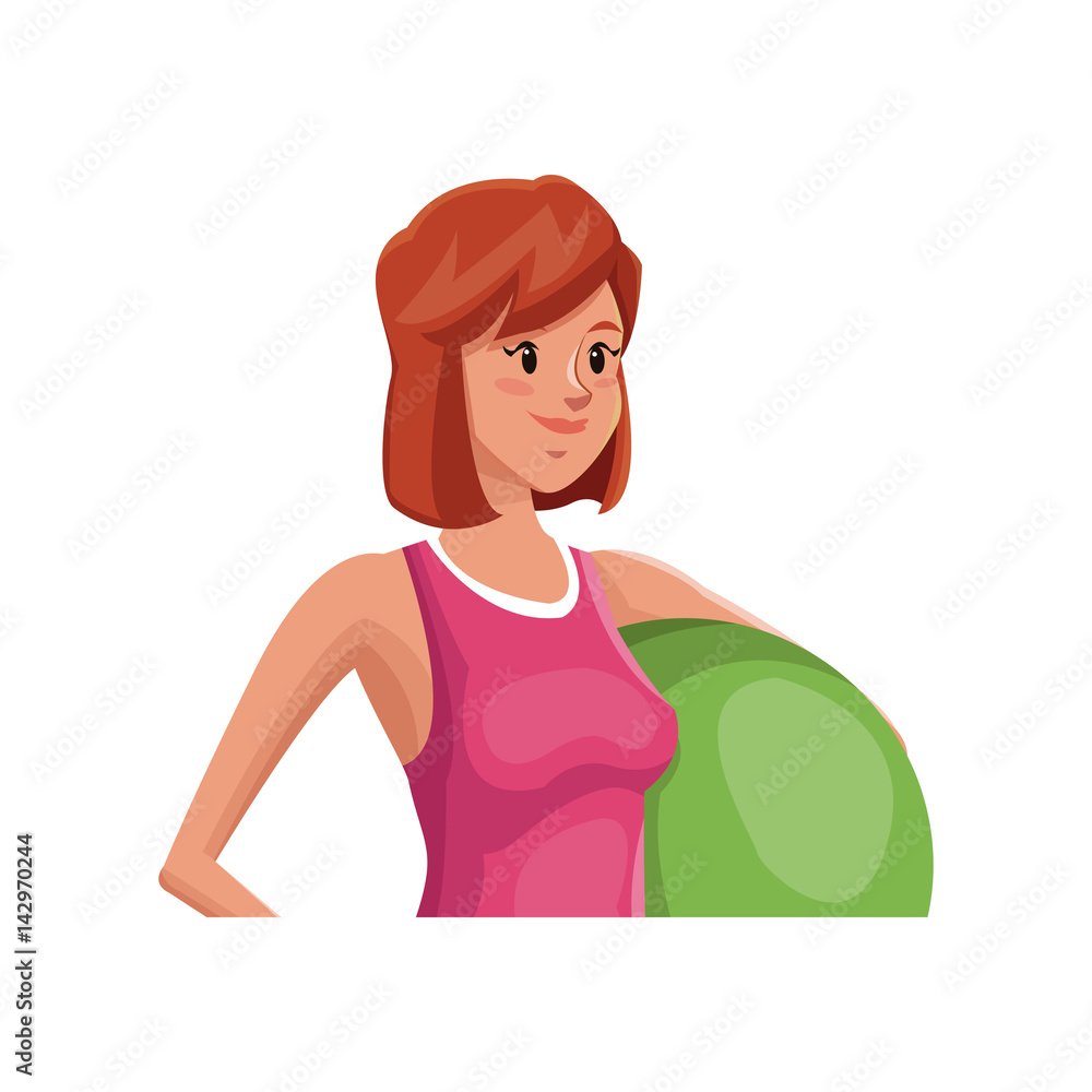 Woman exercising, cartoon icon over white background. colorful design. vector illustration
