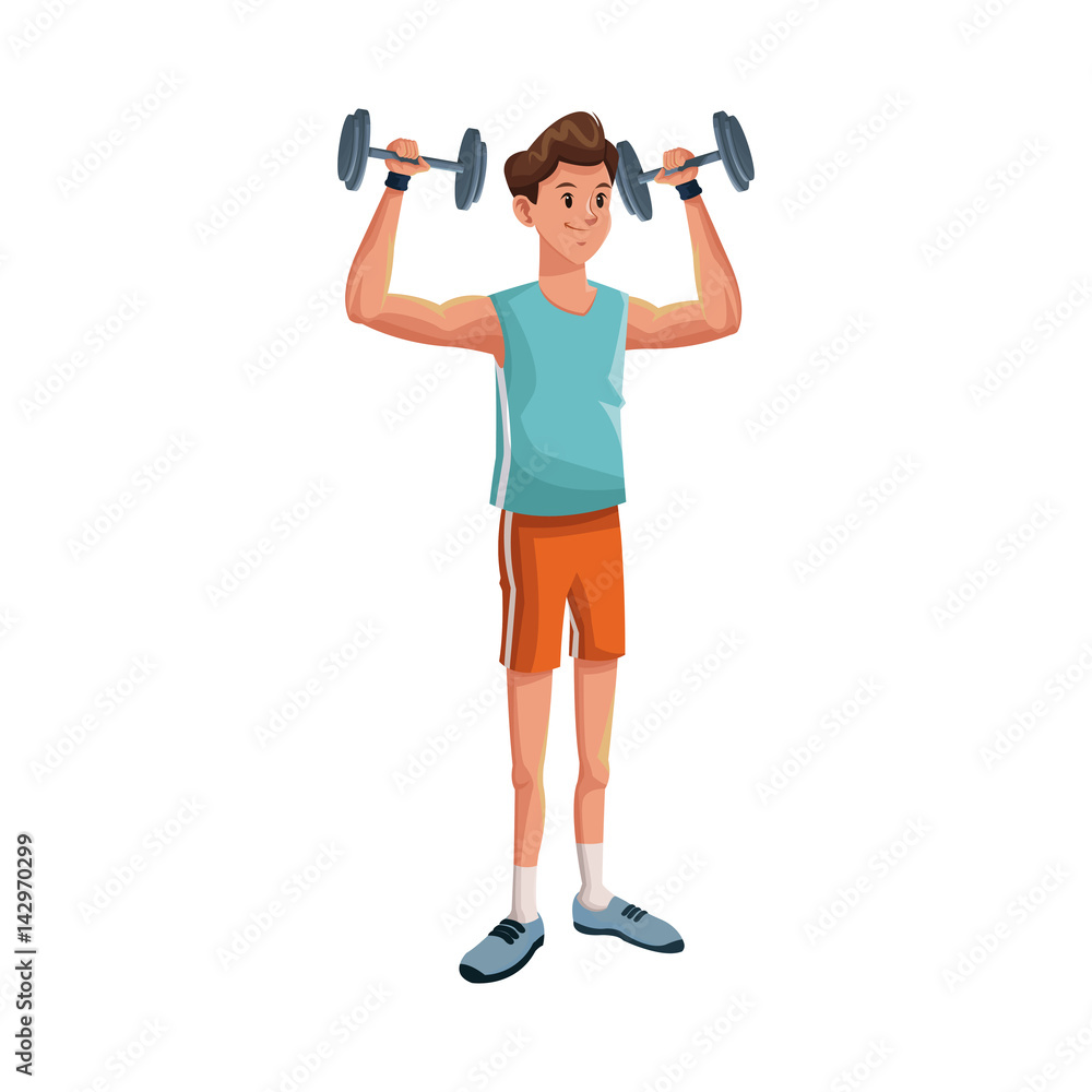 man with dumbbells, cartoon icon over white background. colorful design. vector illustration man with dumbbells, cartoon icon over white background. colorful design. vector illustration