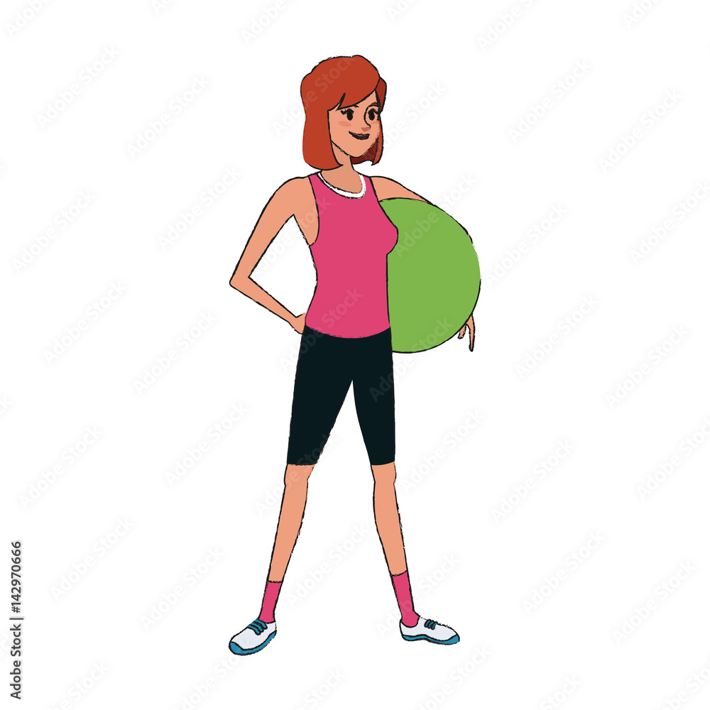 woman wearing sport clothes and holding a ball, cartoon icon over white background. vector illustration woman wearing sport clothes and holding a ball, cartoon icon over white background. vector illustration