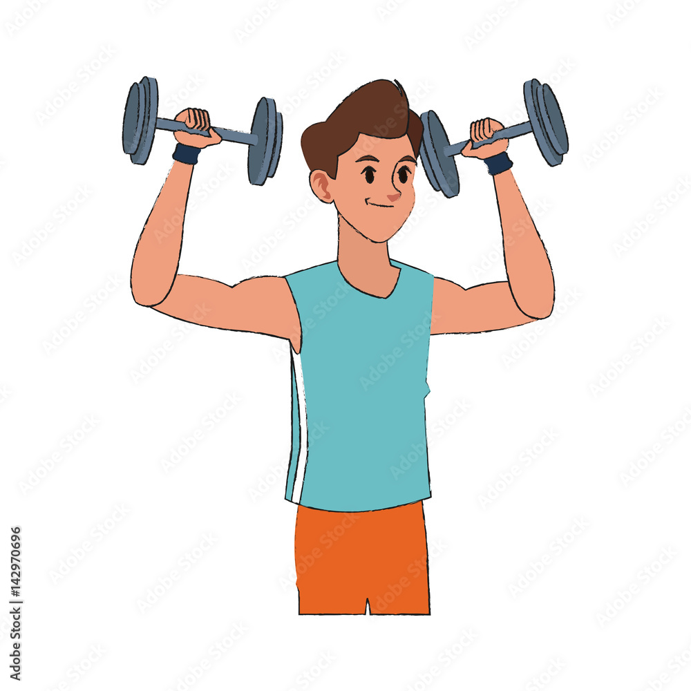 man with dumbbells, cartoon icon over white background. colorful design. vector illustration man with dumbbells, cartoon icon over white background. colorful design. vector illustration