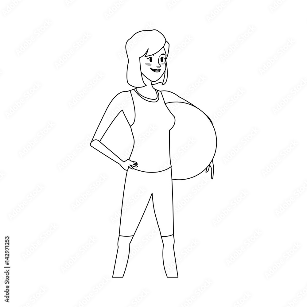 woman wearing sport clothes and holding a ball, cartoon icon over white background. vector illustration woman wearing sport clothes and holding a ball, cartoon icon over white background. vector illustration