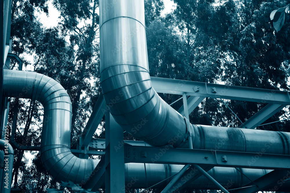 Steel pipelines in a industrial zone. Steel pipelines in a industrial zone.