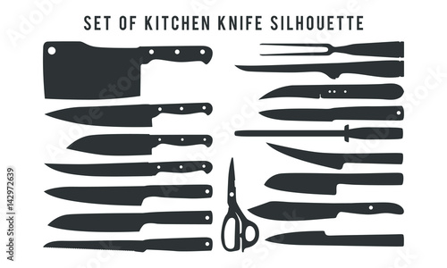 Tableau sur toile set of kitchen knife silhouette