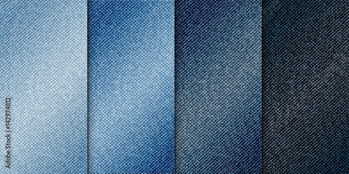 Vector various blue color jeans backgrounds, realistic denim cloth illustration, set of vertical banners with blue denim texture. photo
