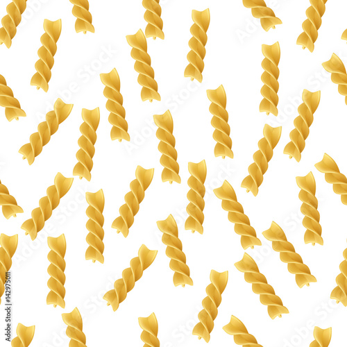 Seamless pattern - fusilli on white background. Vector illustration with italian spiral traditional food for business graphic design. Pasta flour wheat product of italy cuisine.