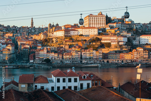 View of Douro river and Ribeira, Porto, Portugal..