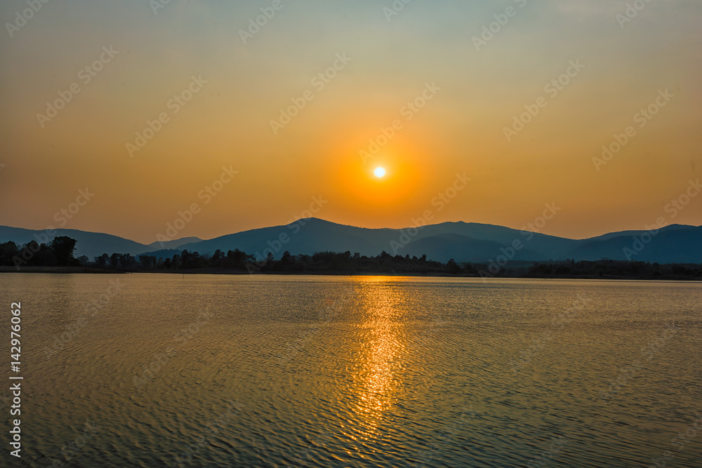 Huai Sak lake at sunset in Chiang Rai,Thailand Huai Sak lake at sunset in Chiang Rai,Thailand