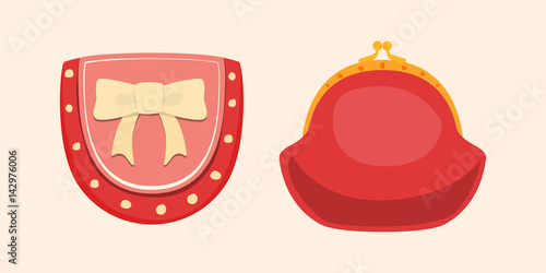 Purse red wallet with money vector ico for shopping buy business financial payment bag and accessory object trendy cash wealth vector illustration.