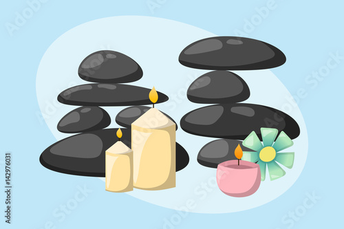 Pyramid from sea pebble relax heap stones isolated and healthy wellness black massage meditation natural tool spa balance therapy zen vector illustration.