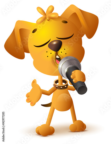 Yellow dog singing solo microphone