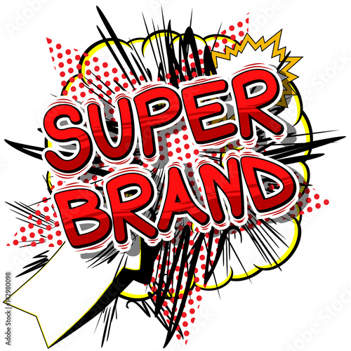Super Brand - Comic book style word on abstract background.