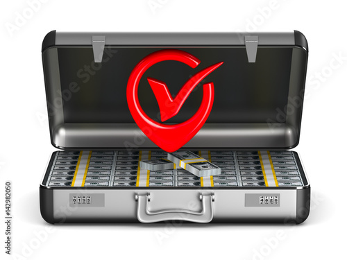 Case with money on white ba...