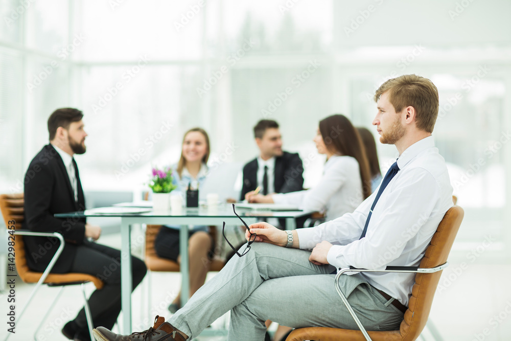 leading lawyer of the company on the background of the working meeting the business team leading lawyer of the company on the background of the working meeting the business team