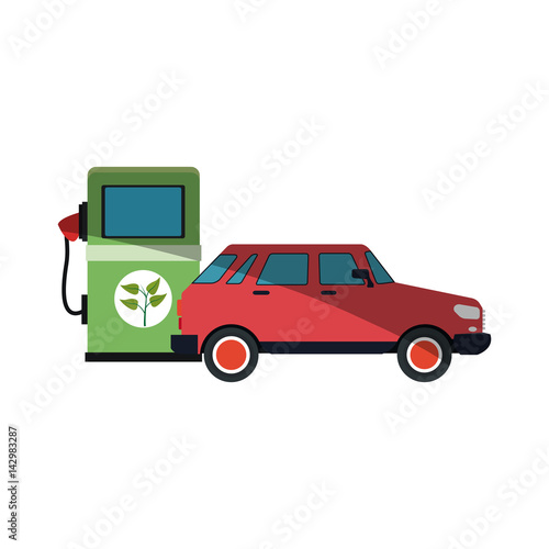 Fototapeta Naklejka Na Ścianę i Meble -  red car and gas pump over white background. colorful design. vector illustration