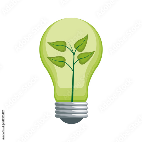 bulb light with a plant over white background. green idea concept. colorful design. vector illustration