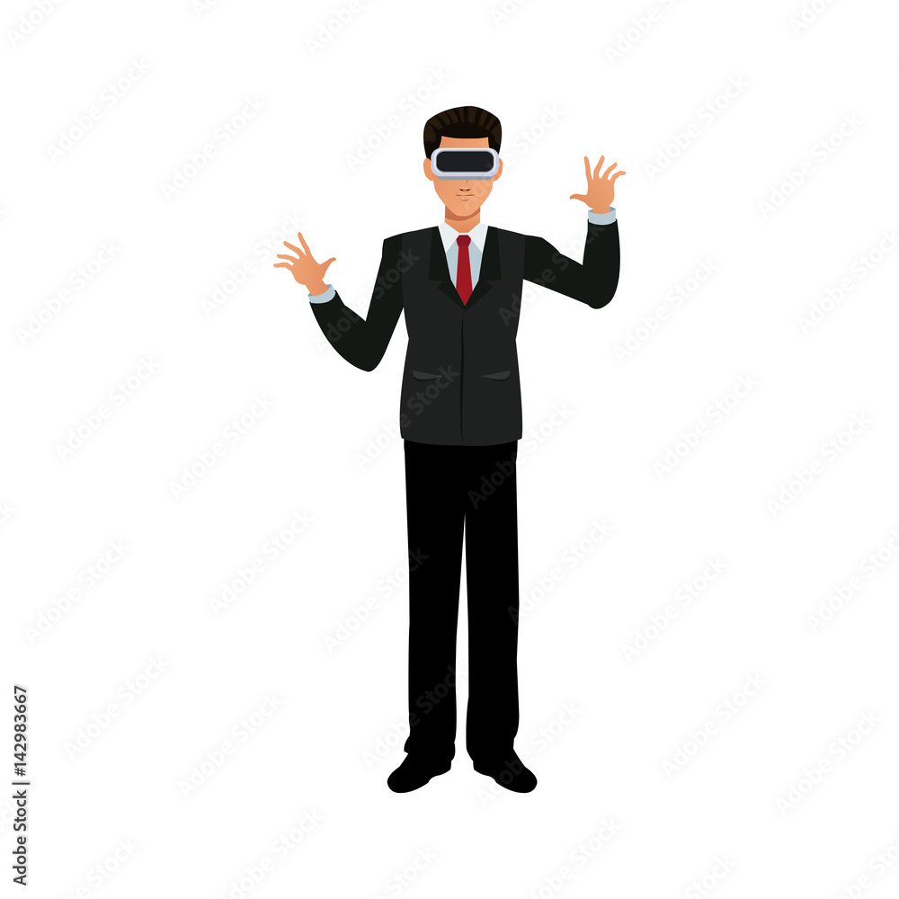 man with virtual reality headset over white background. colorful design. vector illustration man with virtual reality headset over white background. colorful design. vector illustration