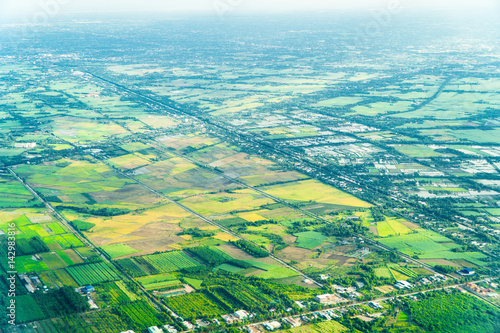 Vietnamese countryside top view (through airplane window)