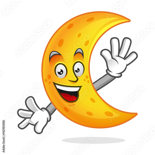 Greeting moon mascot, moon character, moon cartoon vector , Crescent Moon 