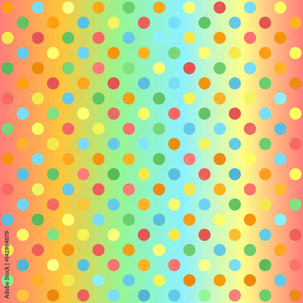 Polka dot pattern. Gradient multicolor seamless vector background