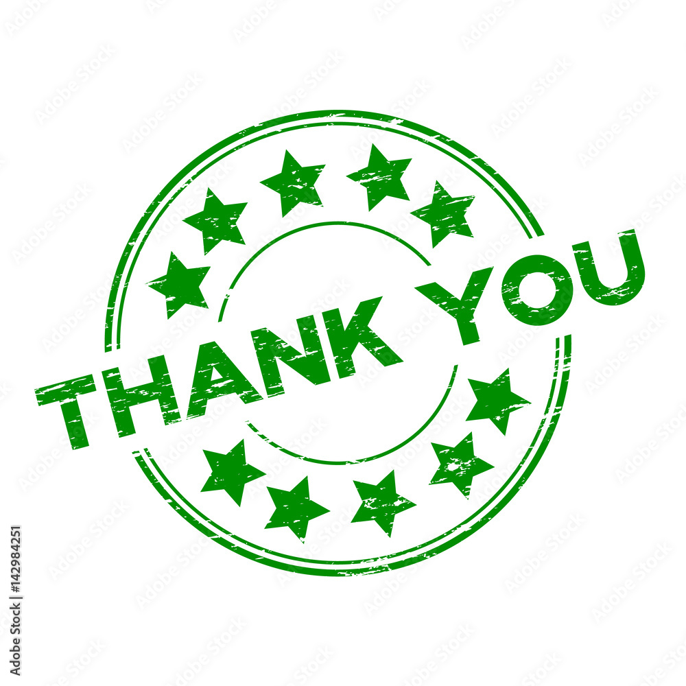 Grunge green thank you with star icon round rubber stamp on white background Grunge green thank you with star icon round rubber stamp on white background