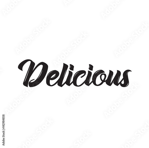 delicious, text design. Vector calligraphy. Typography poster.