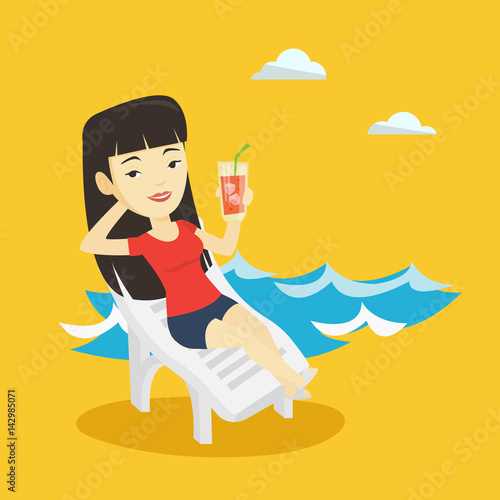 Woman relaxing on beach chair vector illustration.