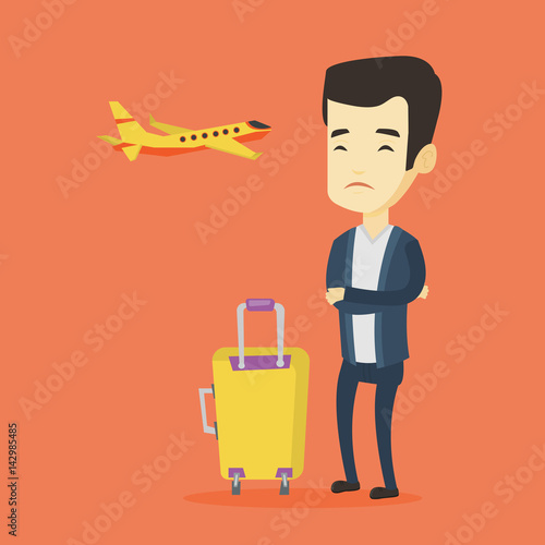 Young man suffering from fear of flying.