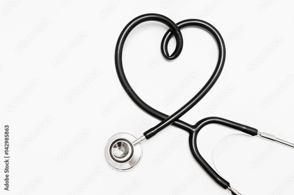 Stethoscope in shape of heart isolated on white background Stethoscope in shape of heart isolated on white background