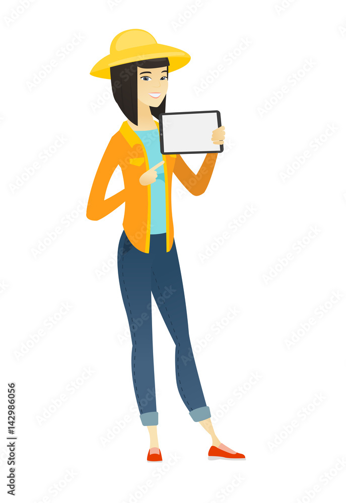 Smiling farmer holding tablet computer. Smiling farmer holding tablet computer.