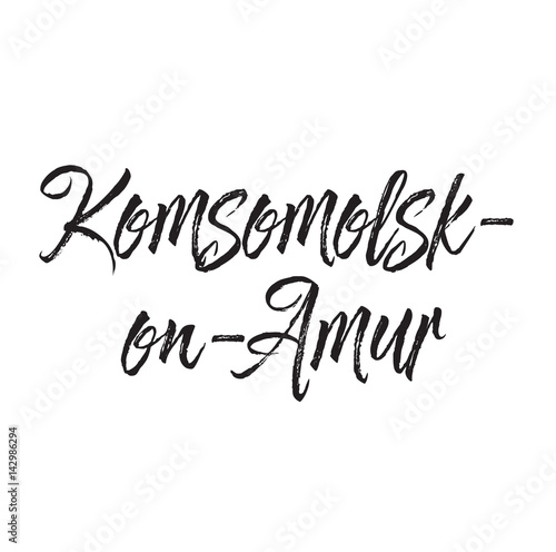 komsomolsk-on-amur, text design. Vector calligraphy. Typography poster. photo