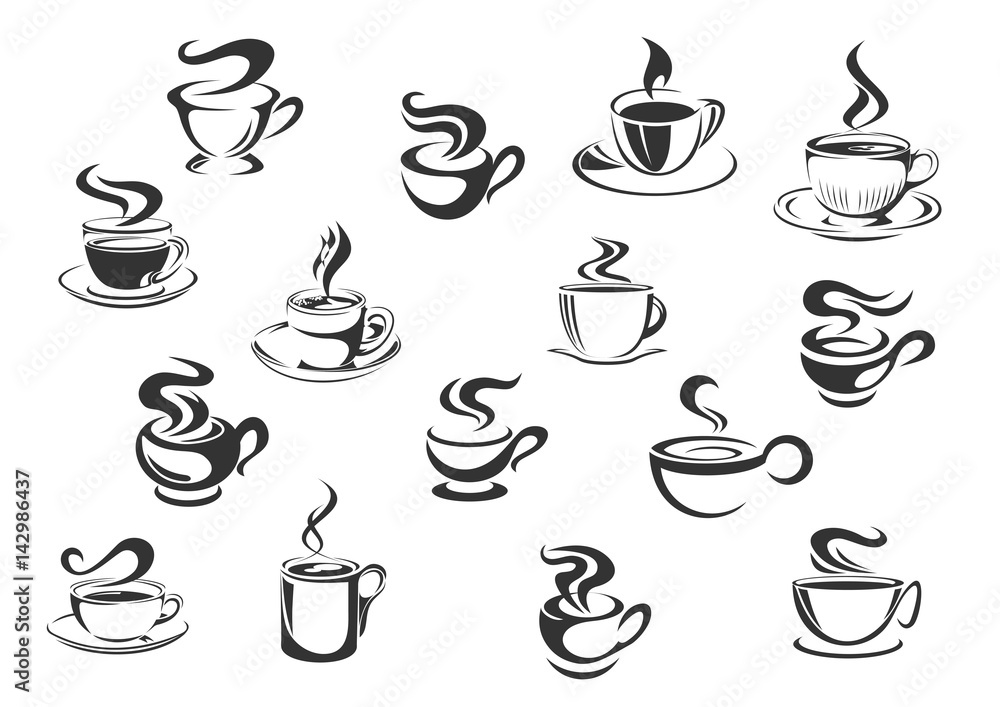 Coffee cups vector icons set Coffee cups vector icons set