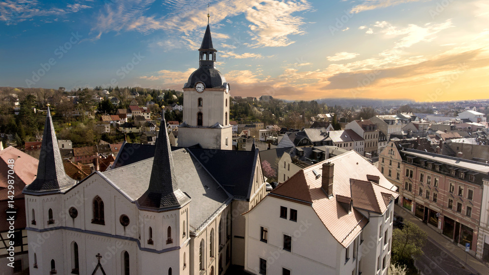 Obraz premium Church Martin Meerane in Germany aerial view