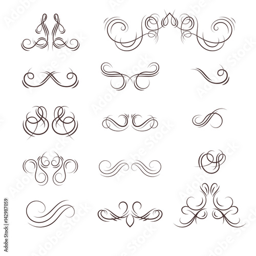 A collection of vector decorative monograms and a calligraphic borders. A set of graphic design elements for wedding and other invitations, greeting cards, visit cards